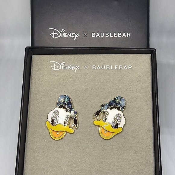 NIB Disney X Baublebar Donald Duck Stud Earrings Rhinestones Enamel - Picture 1 of 4